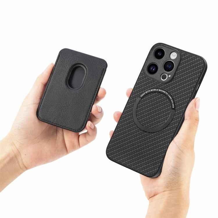 For iPhone 15 Pro Max Carbon Fiber Leather Card Magsafe Phone Case(Black)