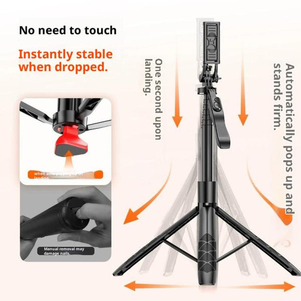 L16TT Auto Pop Up Tripod Anti Shake Floor Stand Aluminum Alloy Pole Extendable Selfie Stick, L16TT