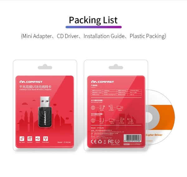 COMFAST CF-812AC USB WiFi Adapter-1300 Mbps USB di Rete Wireless wiFi