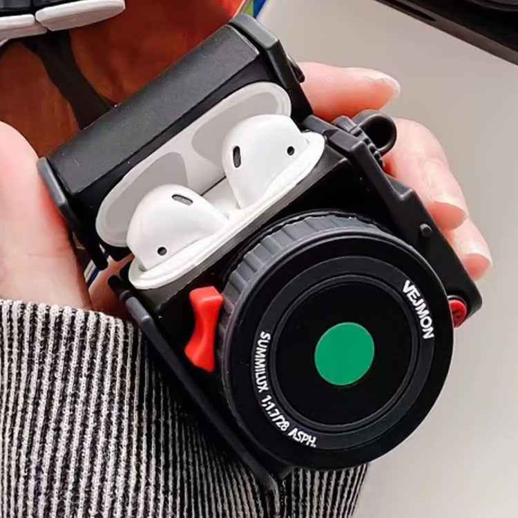 For Apple AirPods 1/2 Gen Instant Camera Style Bluetooth Headphone Protective Case(Black)