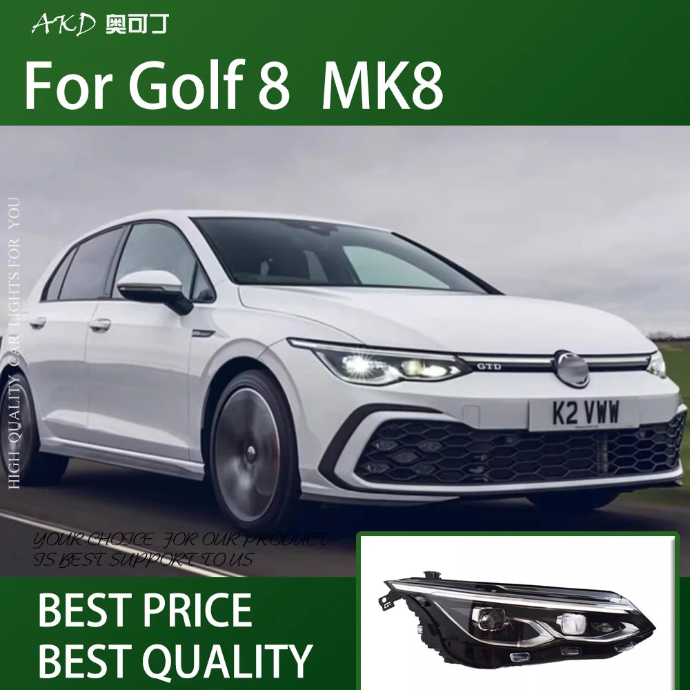 For VW Golf 8 mk8 Headlights 2021-2024 DRL Day Running Light LED Bi Xenon Bulb Fog Lights Car Accessory golf7 MK7 Head Lamp