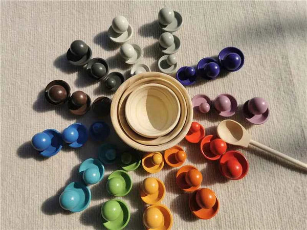 Jumpsecret Kids Montessori Wooden Sorting Cups With Beads