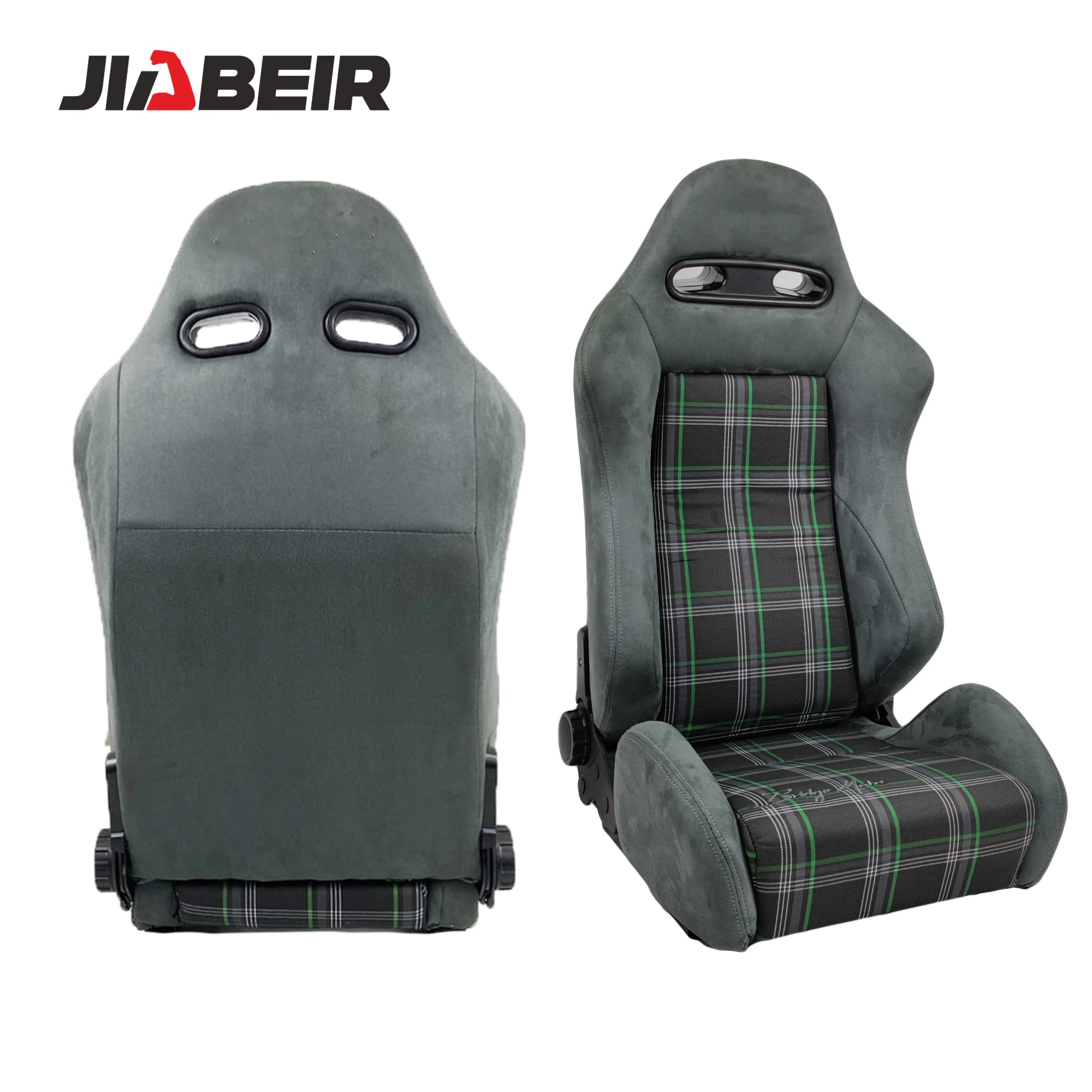 2pcs Grey Suede With Sliders Recline Knob Sport Bucket Racing Seats