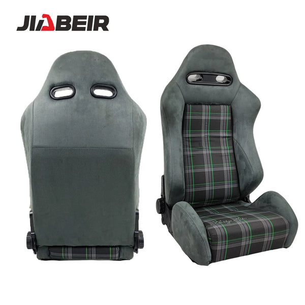 2pcs Grey Suede With Sliders Recline Knob Sport Bucket Racing Seats