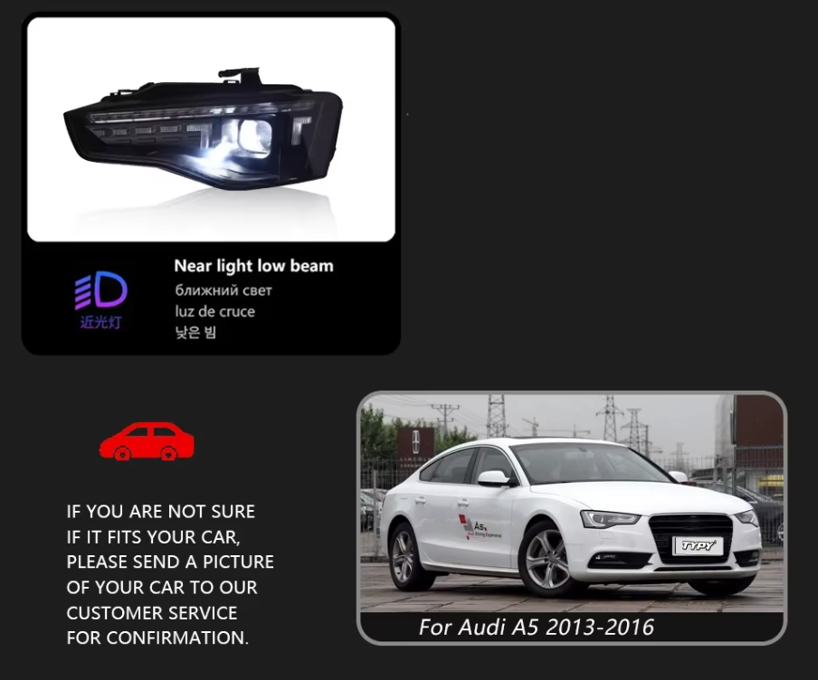 TYPY LED DRL Lightbar Projector Headlights Audi A5 2013-2016 Dynamic LHD