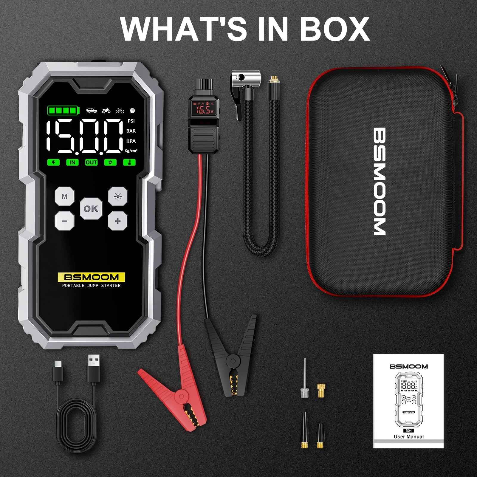 BSMOOM Car Jump Starter With Air Compressor 6000A LCD Screen
