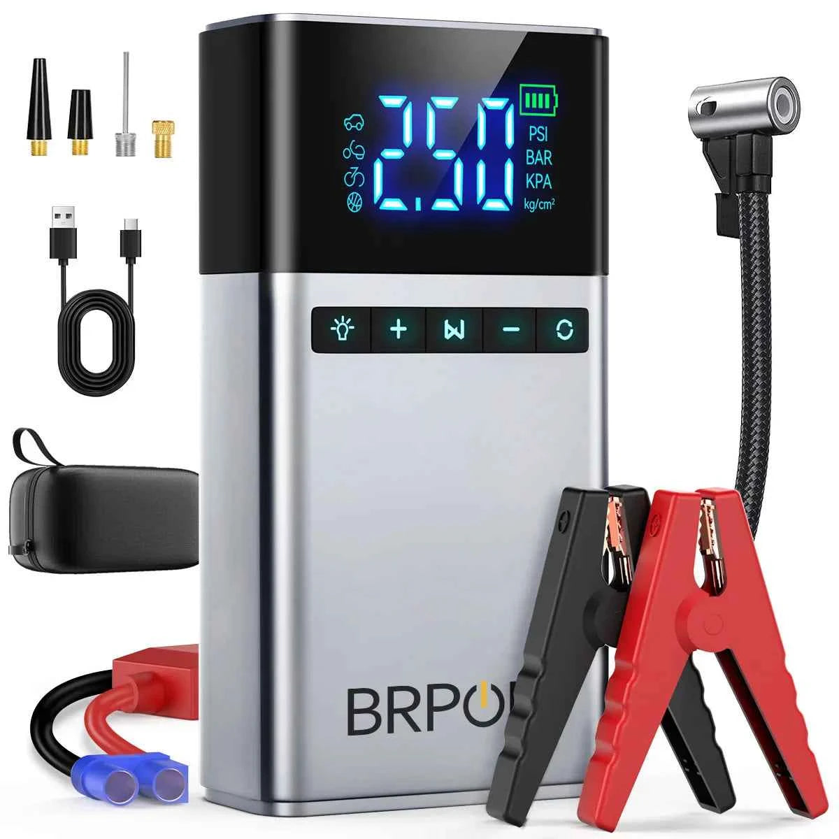 BRPOM Portable Car Jump Starter With Air Compressor 150 PSI