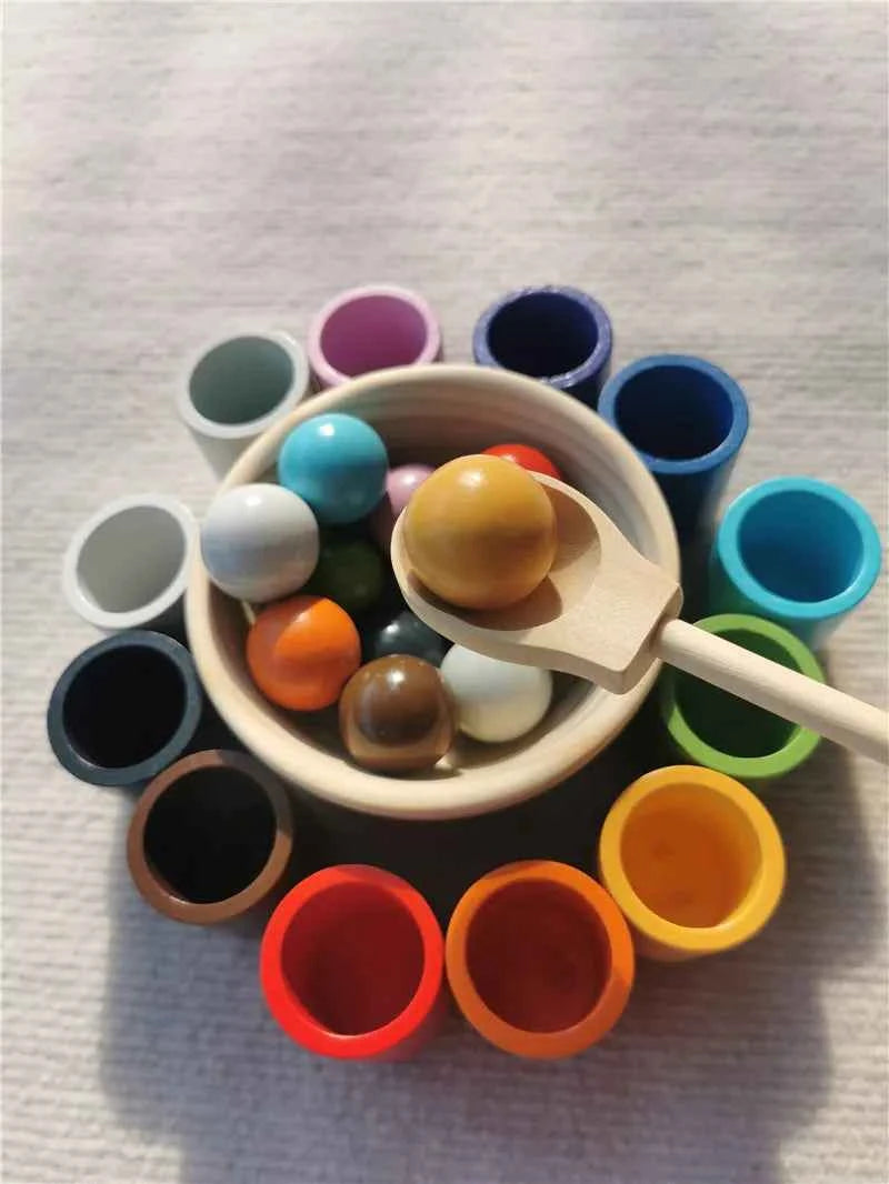Jumpsecret Kids Montessori Wooden Sorting Cups With Beads