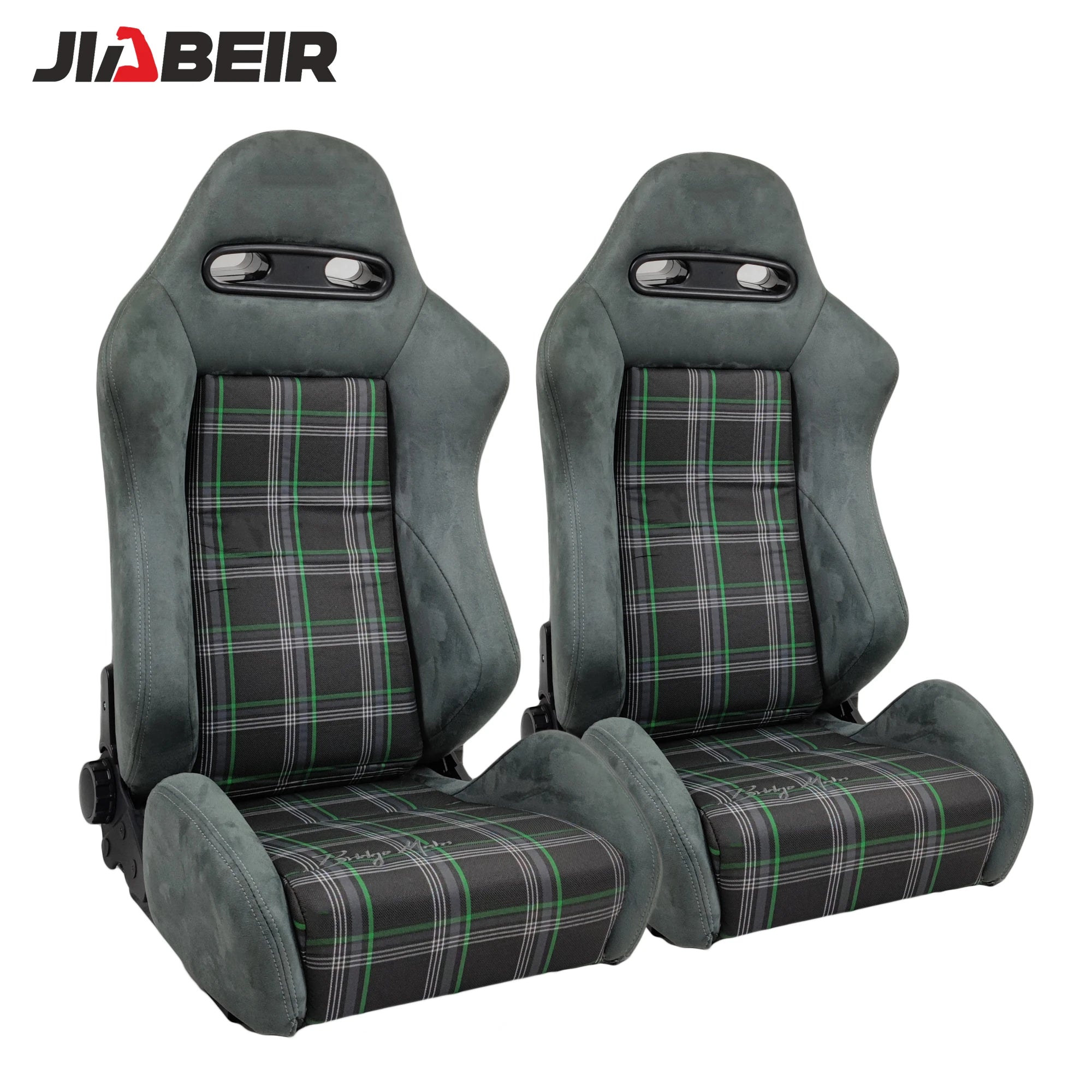 2pcs Grey Suede With Sliders Recline Knob Sport Bucket Racing Seats