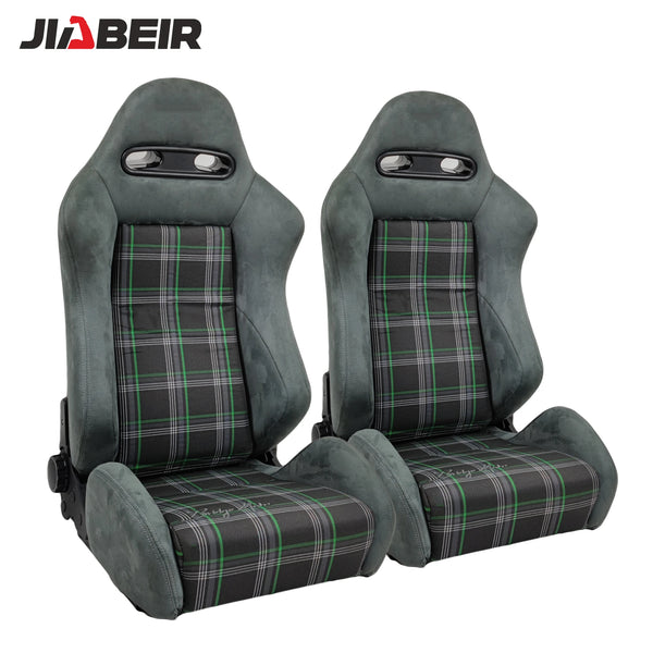 2pcs Grey Suede With Sliders Recline Knob Sport Bucket Racing Seats