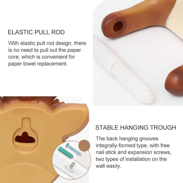 Punch-free Cartoon Animal Creative Home Roll Bathroom Wall-mounted Tissue Box(Baby Deer)