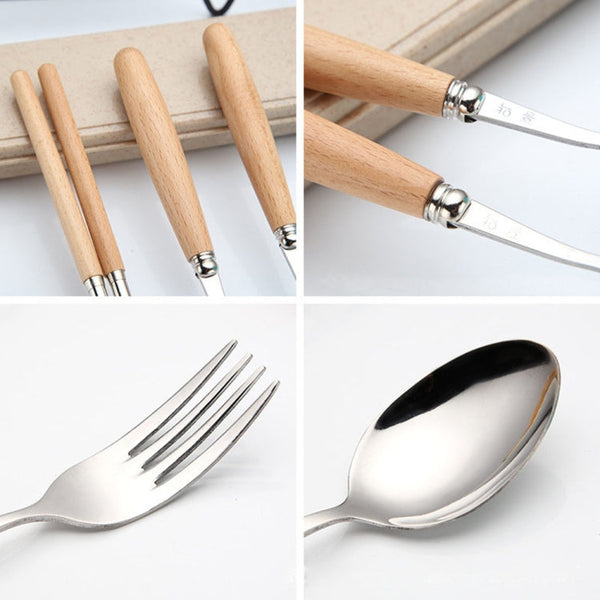 3 in 1 Spoon Chopsticks Fork Cutlery Set Three-piece Creative Work Students Portable Tableware, Three-piece set of wooden handle spoon fork chopsticks, Two-piece wooden spoon chopsticks