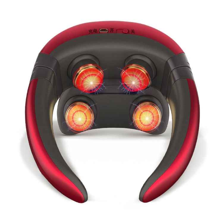Four-head Shoulder and Neck Massager Pulse Neck Protector(Red)