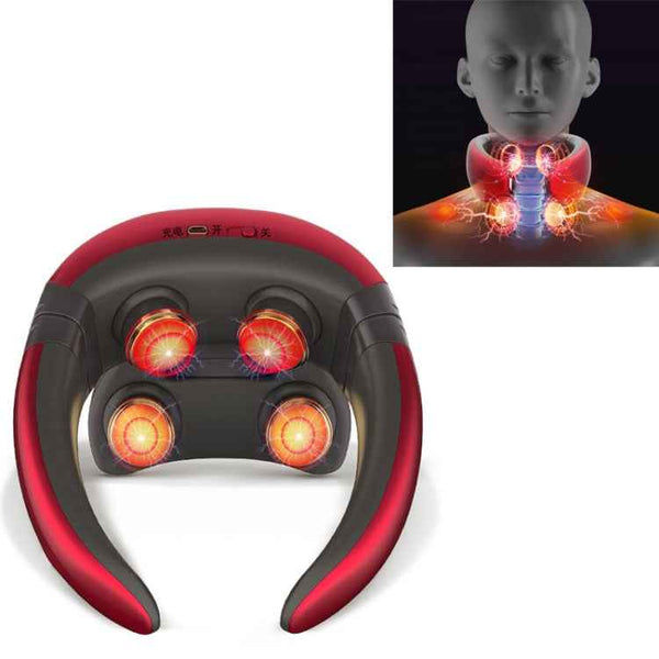 Four-head Shoulder and Neck Massager Pulse Neck Protector(Red)
