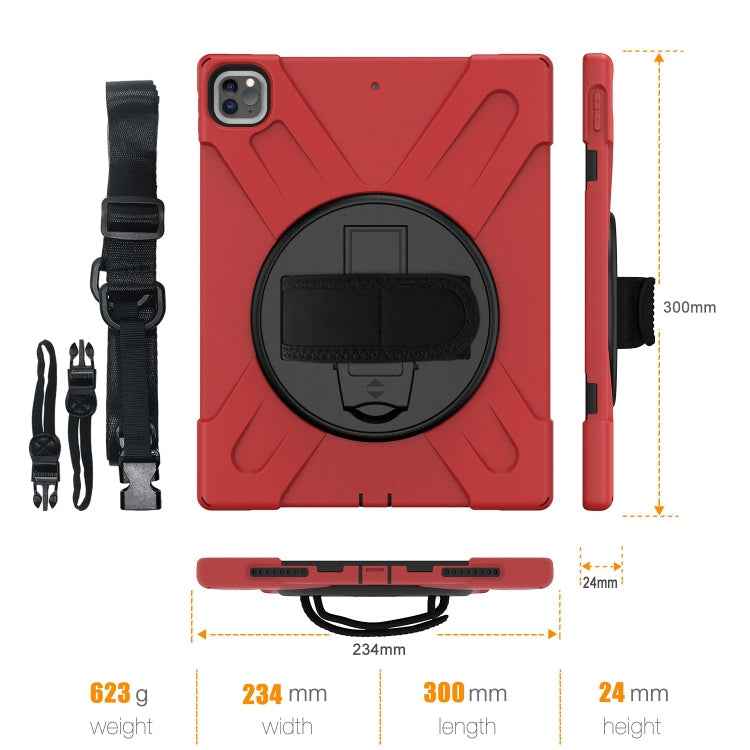 360 Degree Rotation Silicone + PC Case with Strap for iPad Pro 12.9 2018 (Red)