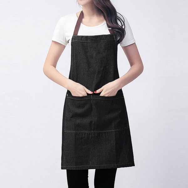 Sleeveless Denim Apron Halter Blue Denim Kitchen Overalls, 71x65cm