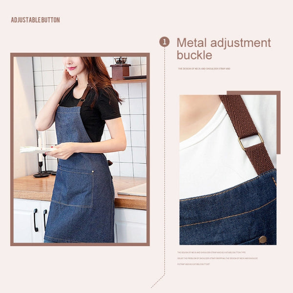 Sleeveless Denim Apron Halter Blue Denim Kitchen Overalls, 71x65cm