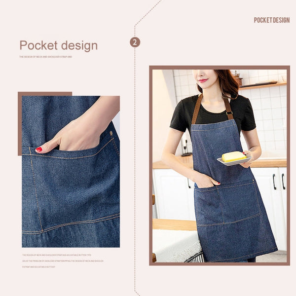 Sleeveless Denim Apron Halter Blue Denim Kitchen Overalls, 71x65cm