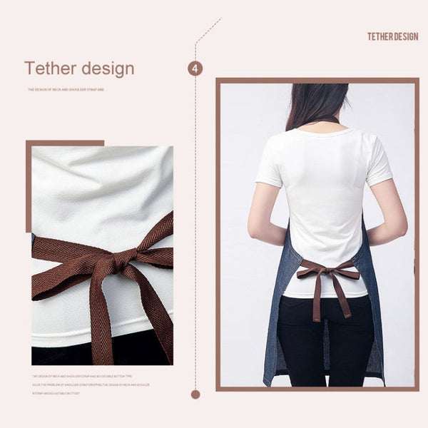 Sleeveless Denim Apron Halter Blue Denim Kitchen Overalls, 71x65cm