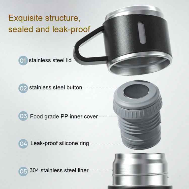 500ml 304 Stainless Steel Thermos Cup Portable Business Tea Cup,Spec: Gift Box Set(Black)