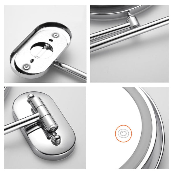 8 Inch Wall-Mounted Double-Sided Makeup Mirror LED Three-Tone Light Bathroom Mirror White Light