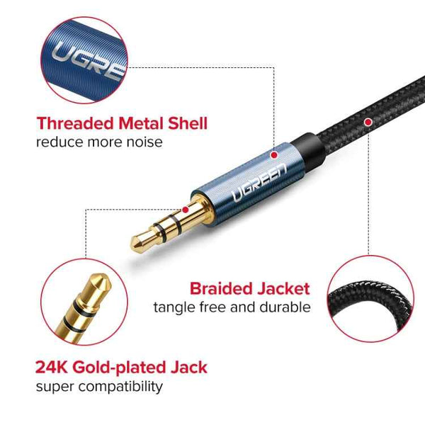 Ugreen AV112 Audio Cable 3.5mm Speaker Line Aux Cable, Length:0.5m(Blue)