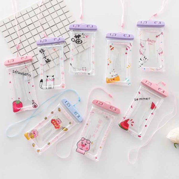 Cartoon Transparent Swimming Inflatable Air Bag Floating Mobile Phone Waterproof Bag, Random Color Delivery, Pink Watermelon, Green Peach, Purple Kitten, Blue Bunny, There is a Mine at Home, Green Cactus 1, Green Cactus 2, Green Cactus 3, Pink Strawber...