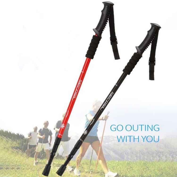 NECASIL Three-section Aluminum Alloy Straight Handle Retractable Trekking Trekking Pole, Three-section (Black), Three-section (Red), Three-section (Blue), Three-section (Silver)