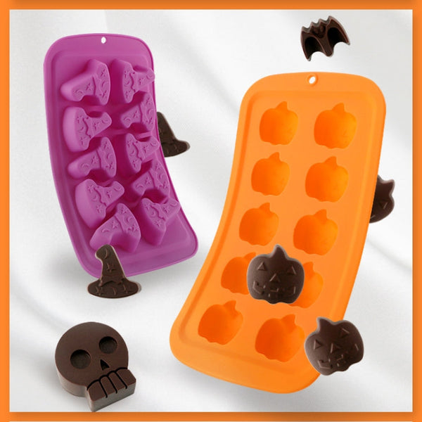 Halloween Cartoon Baking Set Chocolate Mold, Skull Shape, Pumpkin Head Shape, Wizard Hat Shape, Bat Shape