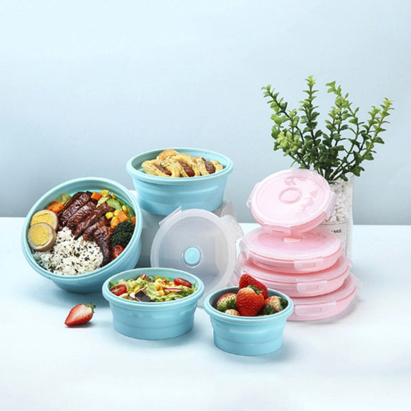 Microwave Portable Folding Lunch Box Round Silicone Lunch Box Random Colour Delivery, Capacity:350ml