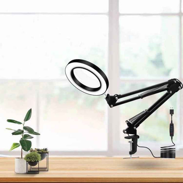 LED Eye Protection Reading Book Light USB Folding Clip Magnifying Glass Electronic Maintenance Light(5X-S (Black))