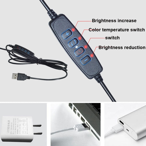 6 inch Strong Clip Fill Light With Adjustable Temperature LED Ring Light Desktop Computer Clip Light, Cable Length: 2 Meters