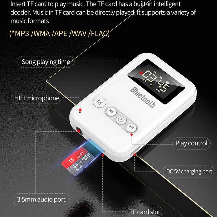 Bluetooth 5.0 Receiver Transmitter 2 in 1 Adapter Computer Speaker Car FM, White