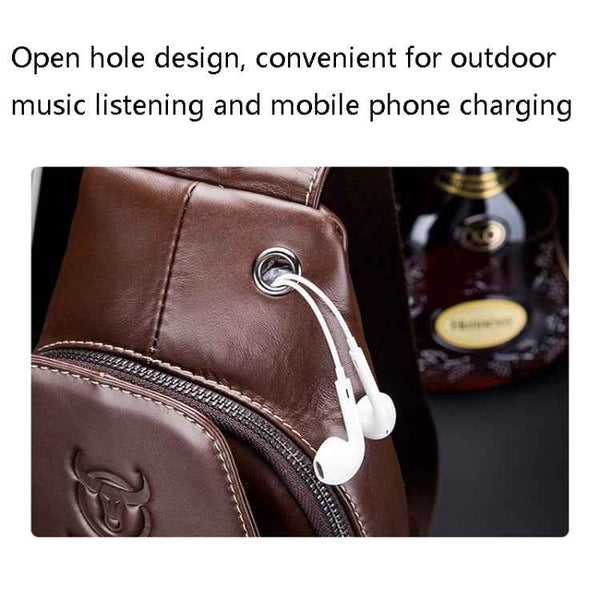 BULL CAPTAIN 087 Men Leather Shoulder Bag First-Layer Cowhide Sports Chest Bag(Black)