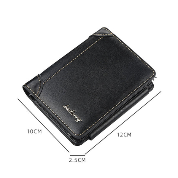 Baellerry D9159 Men Short Tri-Fold Zip Coin Purse Thin Card Holder