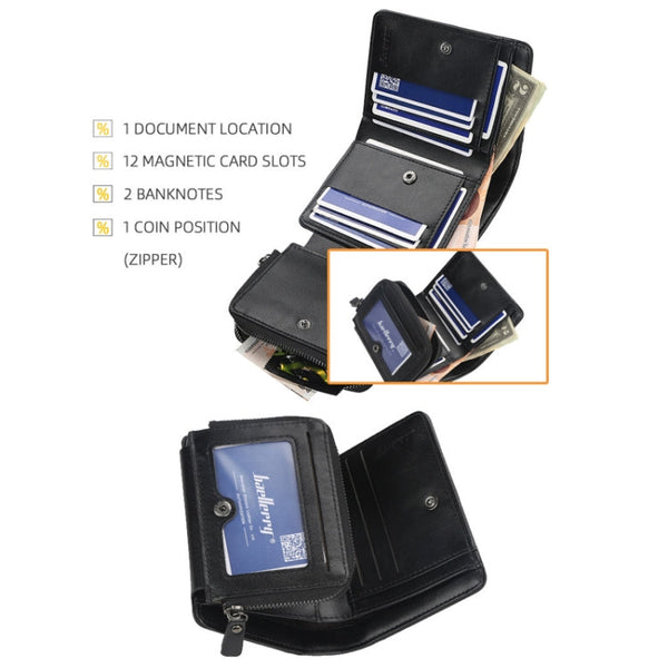 Baellerry D9159 Men Short Tri-Fold Zip Coin Purse Thin Card Holder