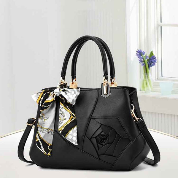 378 Three-dimensional Carved Ladies Handbag(Black)