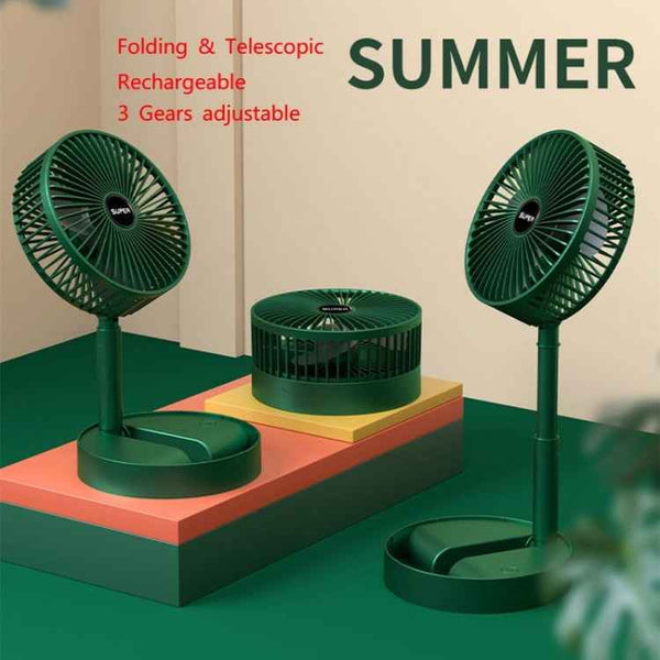Portable Folding Fan  Retractable Floor Standing Fan,Style: USB Plug In (Green)
