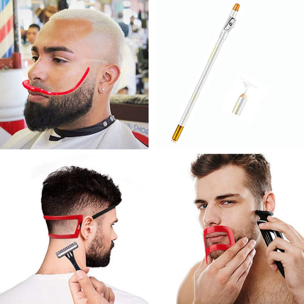 2 Sets Beard Styling Board Shaving Barber Tools, Style:, Shape Ruler+Pen, Shape Ruler+Pen+Bearded Model, Shape Ruler x 2+Pen+Bearded Model
