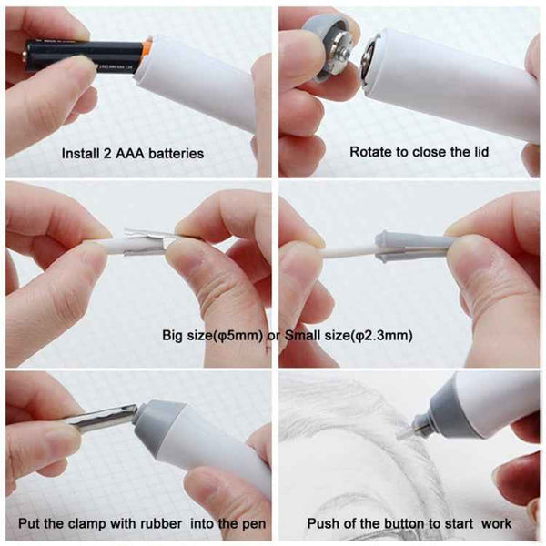 Tenwin 8302 Adjustable Electric Eraser With Rubber Refills For Sketch Drawing Erasing, Black, White, Grey