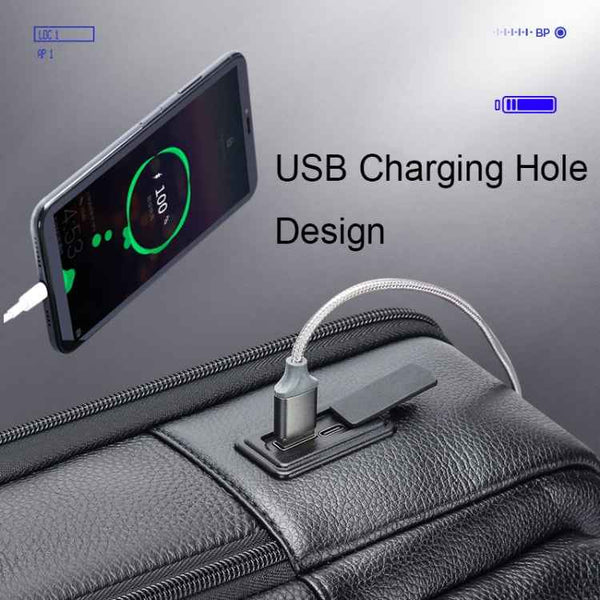 Bopai 61-70111 Cowhide Multi-compartment Waterproof Anti-theft Backpack with USB Charging Hole, 61-70111