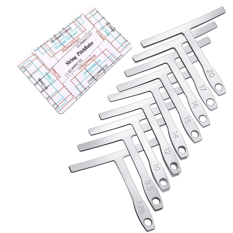 Guitar Repair Measuring Ruler Tools, 9 PCS/ Set T -Type Guitar Ruler, 5PCS Stainless Steel Leveling Ruler, 2PCS Aluminum Silver Leveling Ruler, 2PCS Aluminum Gold Leveling Ruler, 5PCS Guitar String High Ruler, T -Type Guitar Ruler+String High Ruler    ...