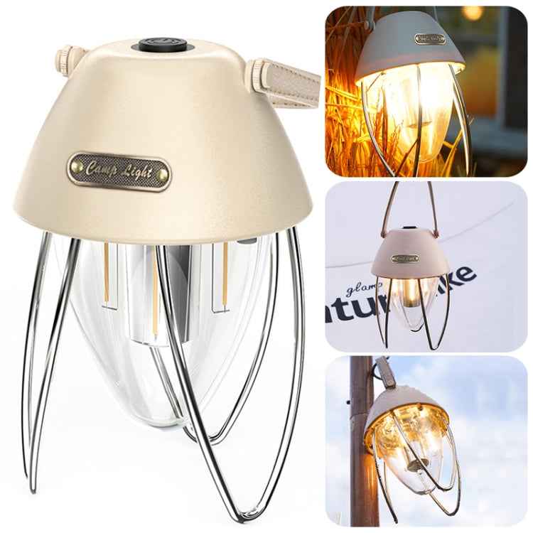 TG-ZP04401 Retro Camping Light Rechargeable Tricolor Light Source Tent Light(Beige)