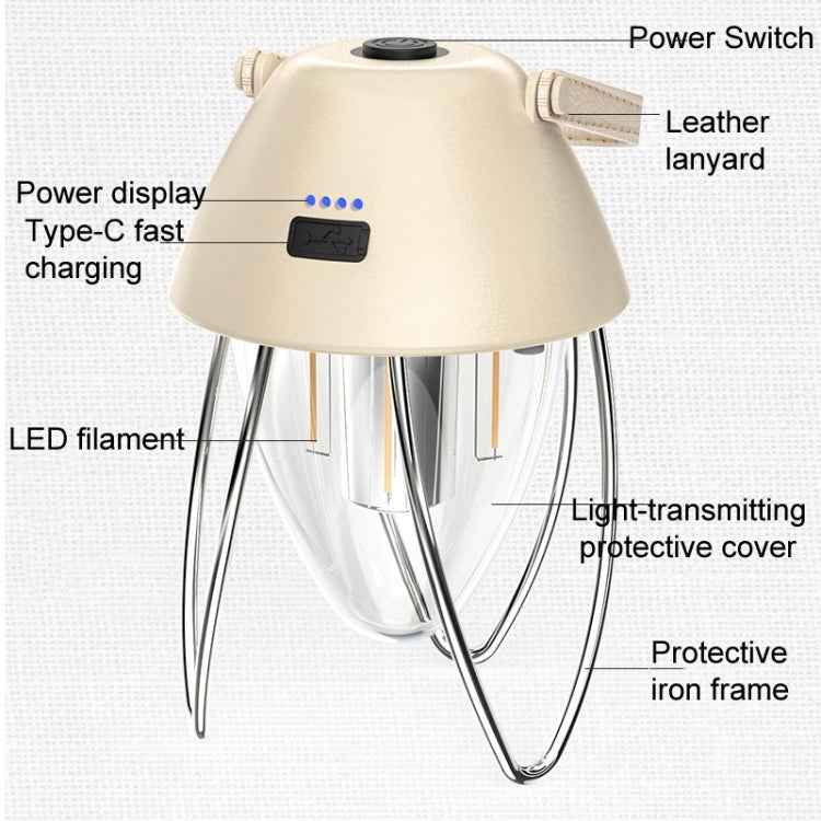 TG-ZP04401 Retro Camping Light Rechargeable Tricolor Light Source Tent Light(Beige)