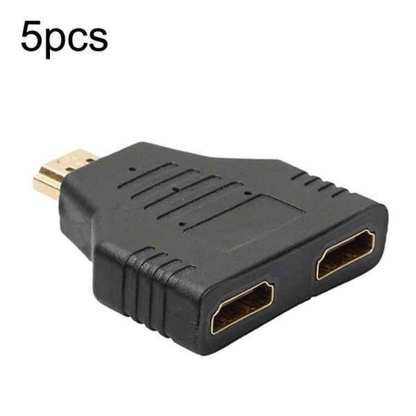 5pcs HDMI Male To 2 HDMI Female Adapter HD Computer Conversion Transformation Plug(Black)