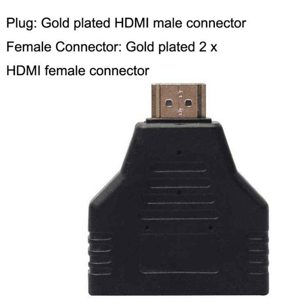 5pcs HDMI Male To 2 HDMI Female Adapter HD Computer Conversion Transformation Plug(Black)