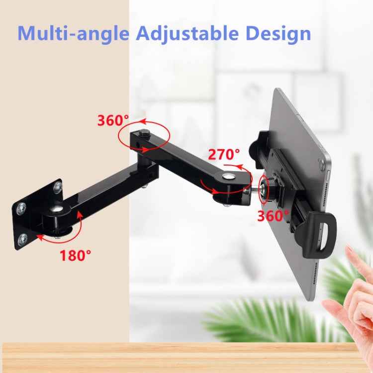 Wall Mount Tablet Cell Phone Stand Long Arm Stretchable Holder for 4-13 inch Devices(Two Sections)