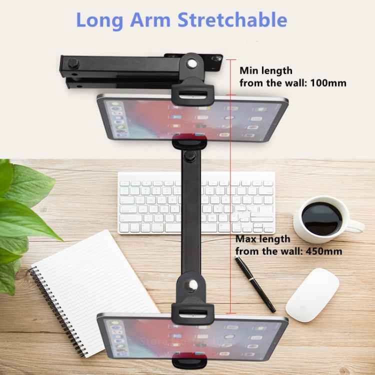Wall Mount Tablet Cell Phone Stand Long Arm Stretchable Holder for 4-13 inch Devices(Two Sections)