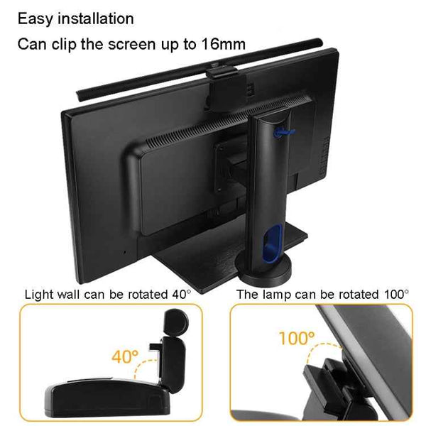 LED Infinitely Dimmable Computer Screen Hanging Lamp 3 Grade Color Temperature Touch Desk Lamp