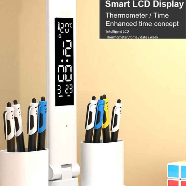 LED Intelligent Digital Display Foldable Desk Lamp, Style: Double Head Charging 3200mAh